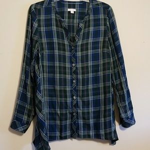 J. Jill Gray Plaid Button Down Tunic Top